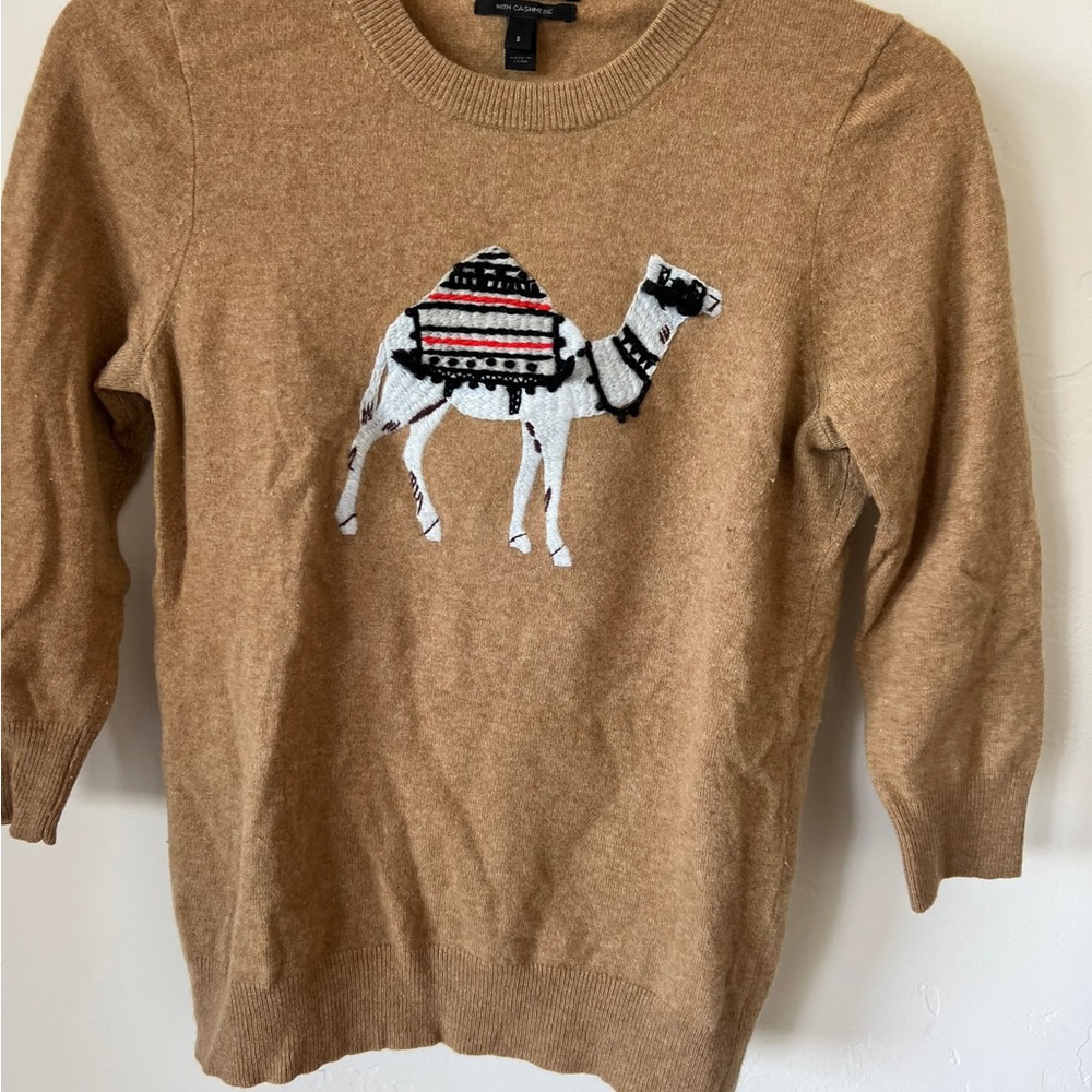 J. Crew Tan Crewneck Sweater with Camel Graphic